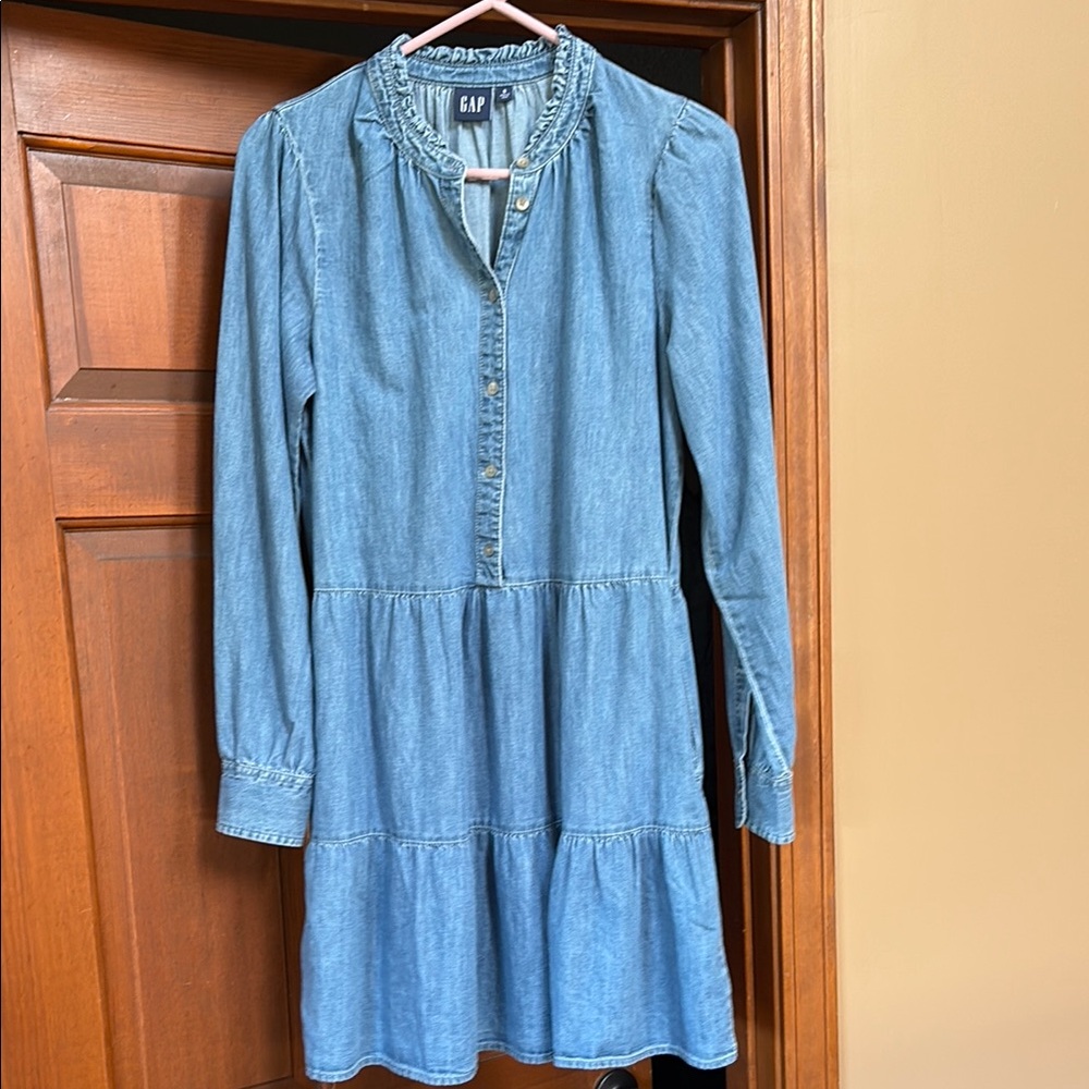 GAP Blue Buttoned Long Sleeve Dress